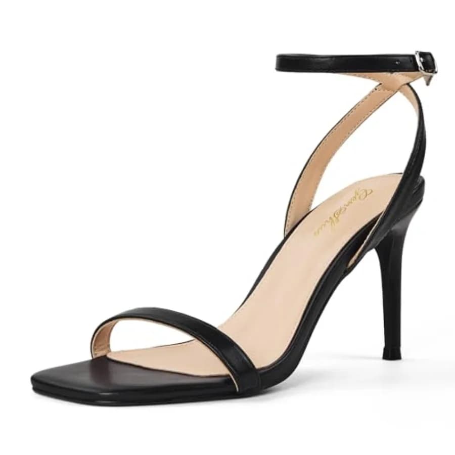 Sandali da Donna GENSHUO con Tacco Alto e Cinturino, Tacco a Spillo Quadrato da 3 Pollici, Punta Aperta, Scarpe Slingback con Cinturino alla Caviglia per Matrimonio