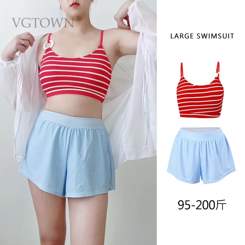 Plus Size L-8XL 3pcs Sweet Swimsuits Two Piece Swimming Suit Low Waist Korean Style Floral Bikini Set Women Hot Spring