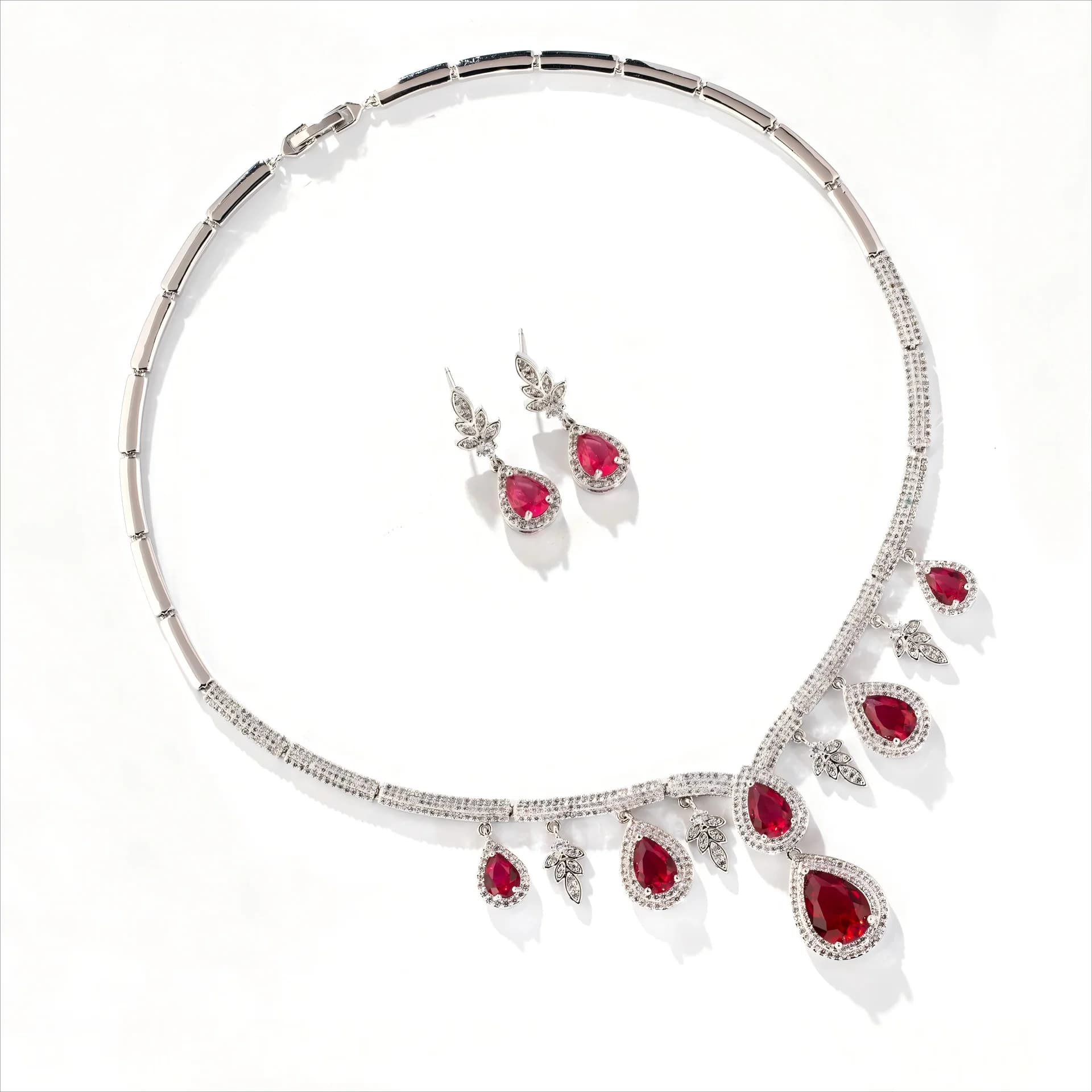 Collana con orecchini e zirconi da donna con goccia d'acqua, set da 2 pezzi, set di gioielli da sposa Dubai Arabia, accessori per abiti da sposa