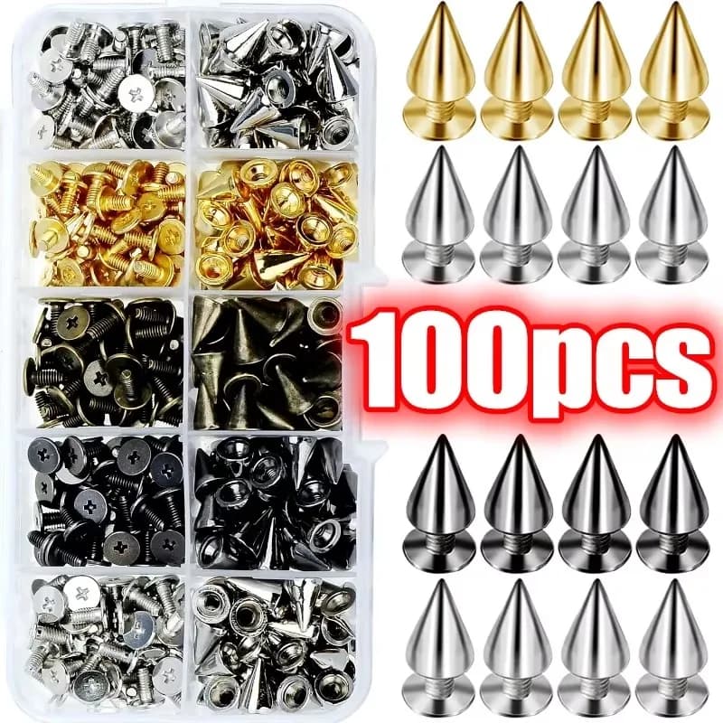 Borchie e punte a cono fai da te Punk Metal Sliver Gold Double Cap Screwback rivetti chiodo rotondo vestiti fai da te scarpe borsa collare accessori
