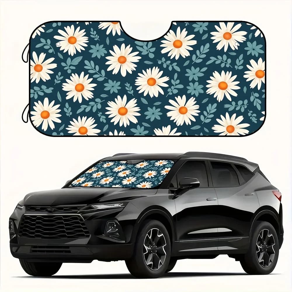 1pc Car Windshield Sunshade With Reflective Daisy Flower & Heat Shield - Foldable Windshield Visor For Trucks, SUVs, - Blocks Gl
