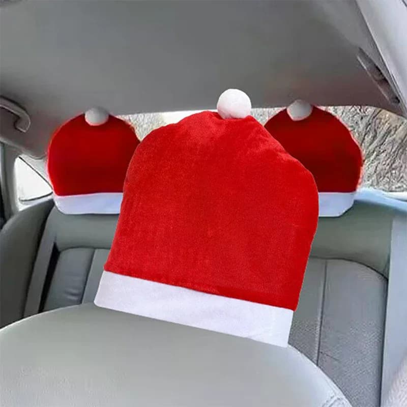 1/2 pcs Christmas auto seat covers Santa Claus hats design Christmas decoration headrest protectors for front and rear seats