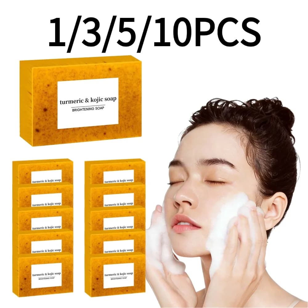 Sapone Artigianale alla Curcuma 1/3/5/10 Pezzi per Viso e Corpo, Controllo dell'Oleosità, Sapone allo Zenzero e Limone con Acido Kojico, Detergente per la Cura del Viso