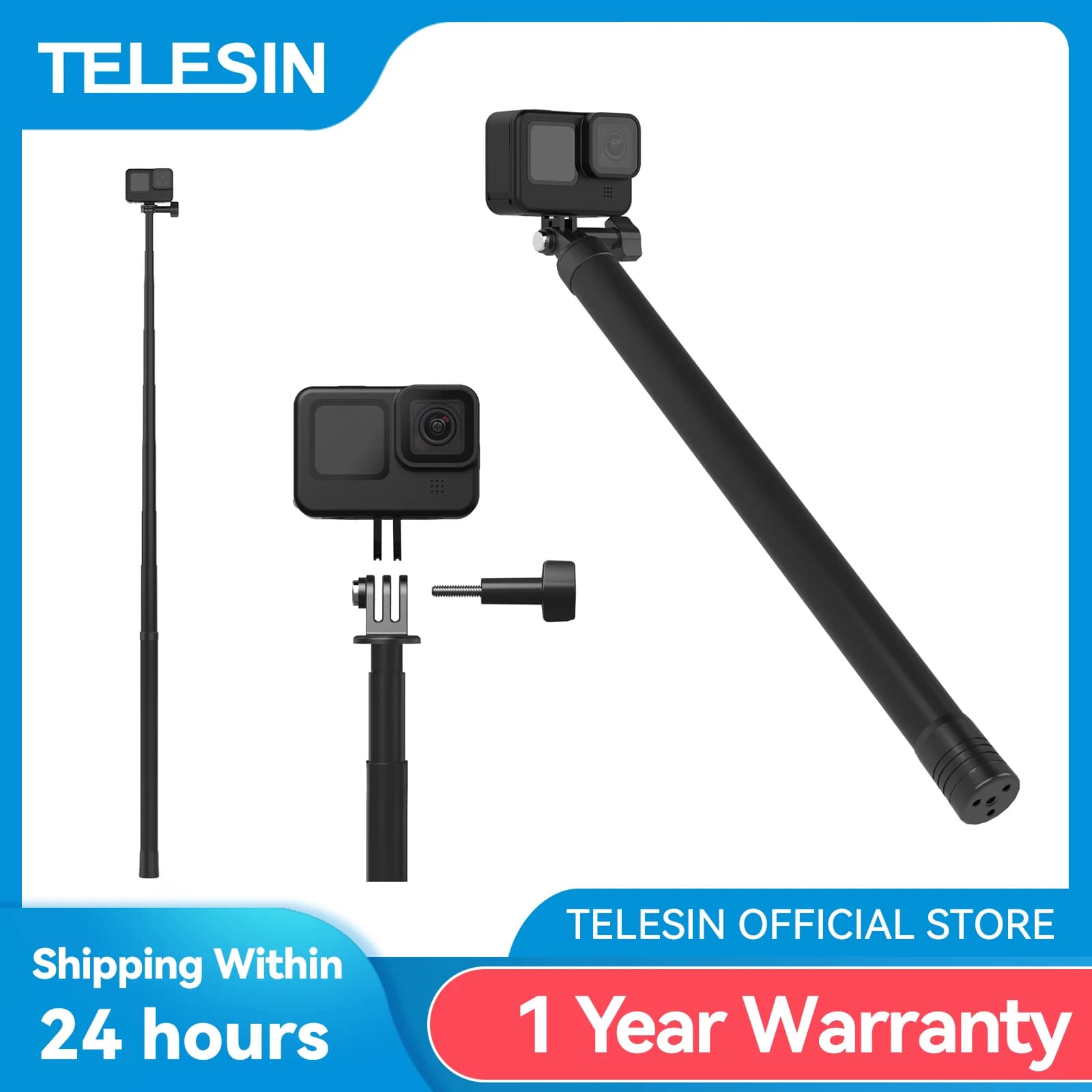 Telescopin 3M Long MonoPiede Carbon Fiber Selfie Stick For GoPro Hero Insta360 DJI Action Camera Accessories