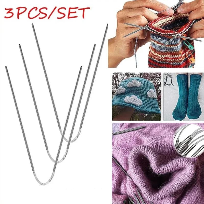 Ferri da maglia circolari 3 pezzi Set di ferri da maglia circolari con cavo metallico per maglieria per neonati, maniche, calzini, accessori