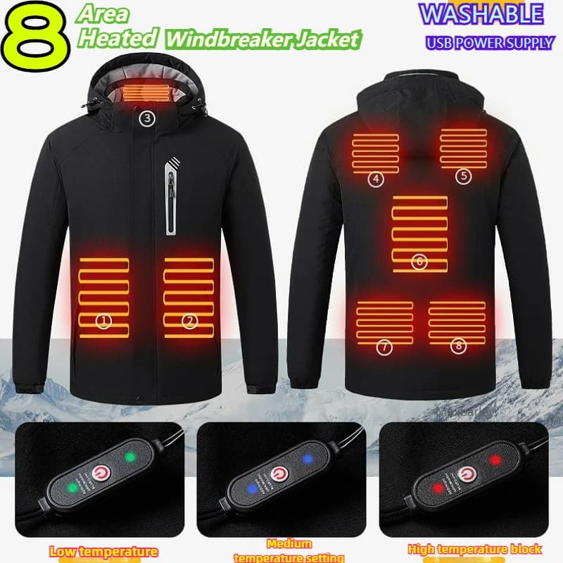 Men's winter jacket with intelligent heating Parka in heated pile 8 areas Women's outdoor hiking Snow skiing Flexible heat cotton windbreaker