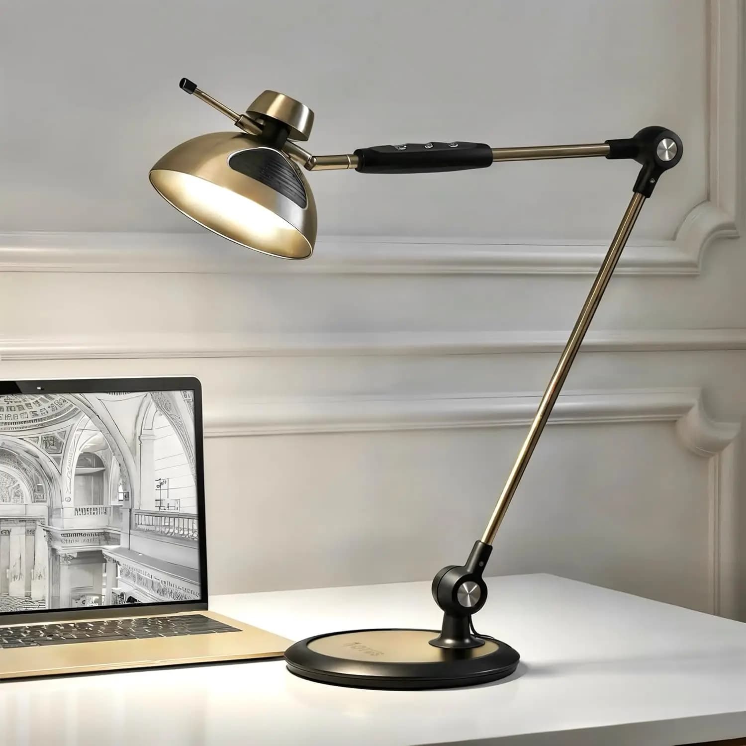 LED Desk Lamp with Gesual and Touch Control, Dimmable Light 1500 Lux for Home, Office, Studio and Video Calls