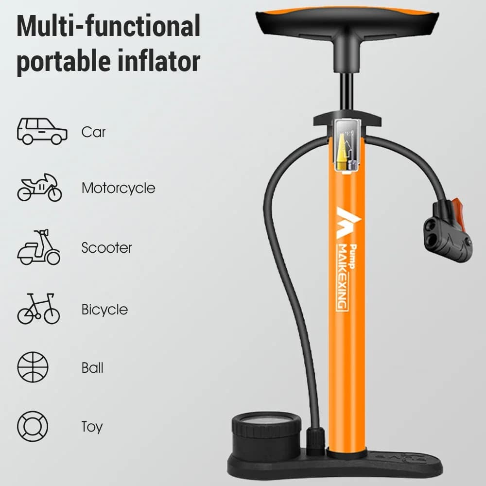 Pompa per Bicicletta Portatile con Manometro, Gonfiatore Multifunzione per Biciclette e Auto, 160PSI con Manometro ad Alta Pressione e Ugello