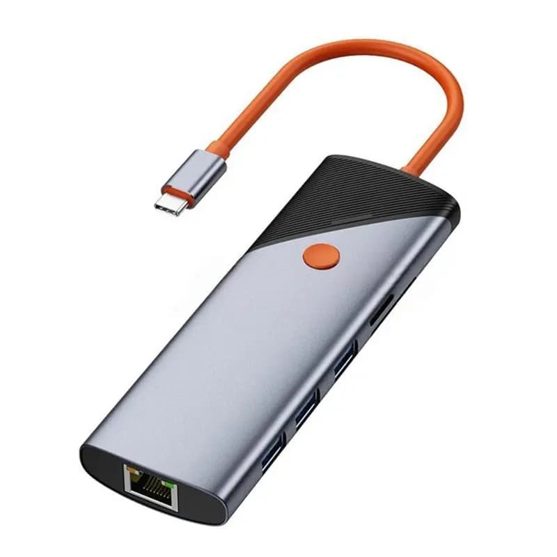 Hub USB-C AT82-TYPE-C 9 in 1, docking station compatibile con HDMI 4K 60Hz, 1000Mbps, pulsante di spegnimento schermo per laptop