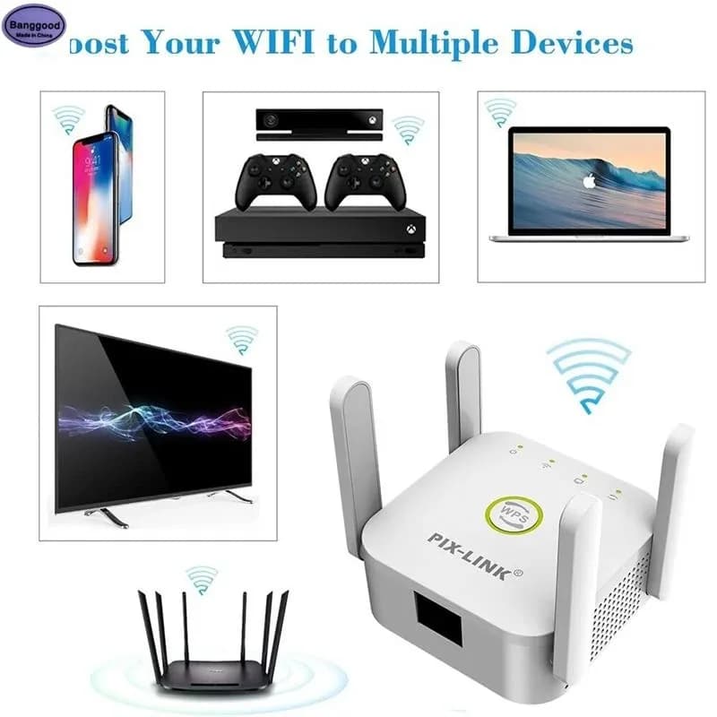 PIX-LINK WR24Q Ripetitore Wireless Extender Amplificatore Wi-Fi 300Mbps 802.11N Potenziatore di segnale remoto Ripetitore 2.4G per WiFi domestico