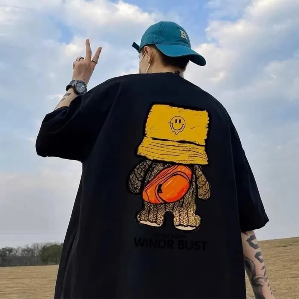 T-shirt da uomo di vendita calda Harajuku cartoon stampato micro elastico traspirante comoda girocollo top estivo moda outdoor
