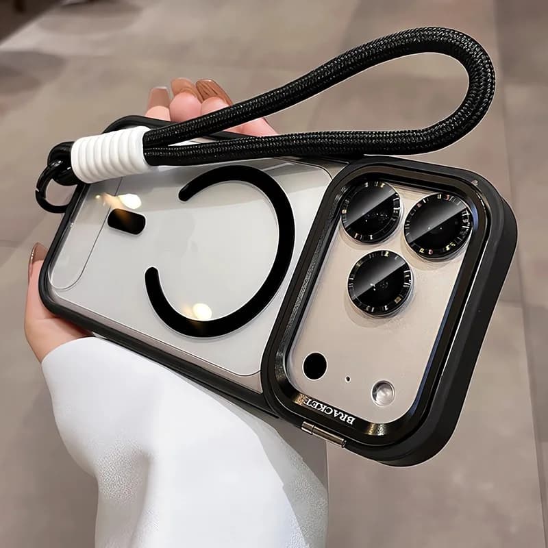 For Magsafe Phone Case for IPhone 17 16 15 14 Plus 11 12 13 Pro Pro Max Air Wrist Strap Camera Kickstand Film Protective Cover