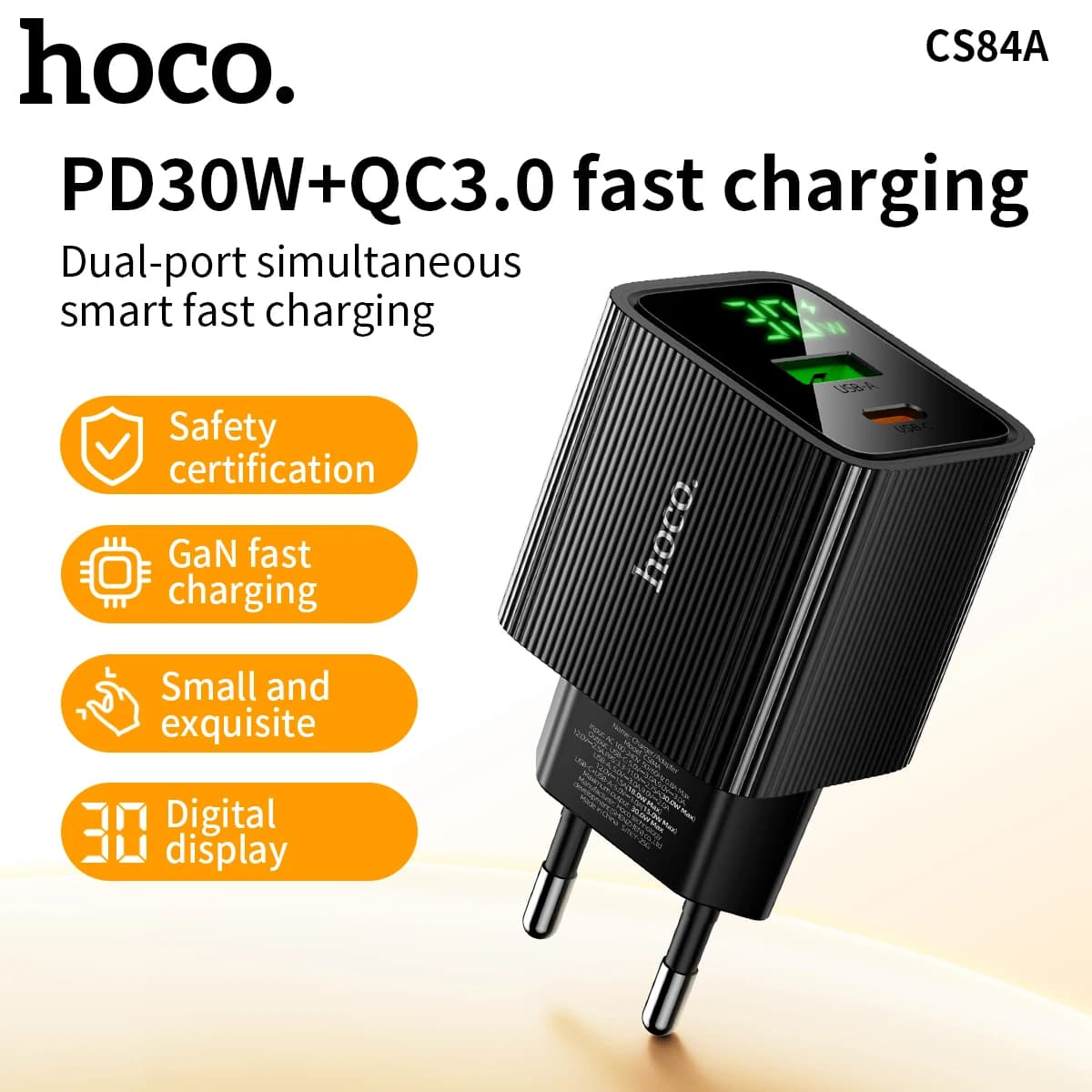 HOCO PD30W Caricatore per telefono USB C a ricarica rapida per iPhone 16 15 Adattatore da parete a ricarica rapida con display digitale a LED per Samsung S25