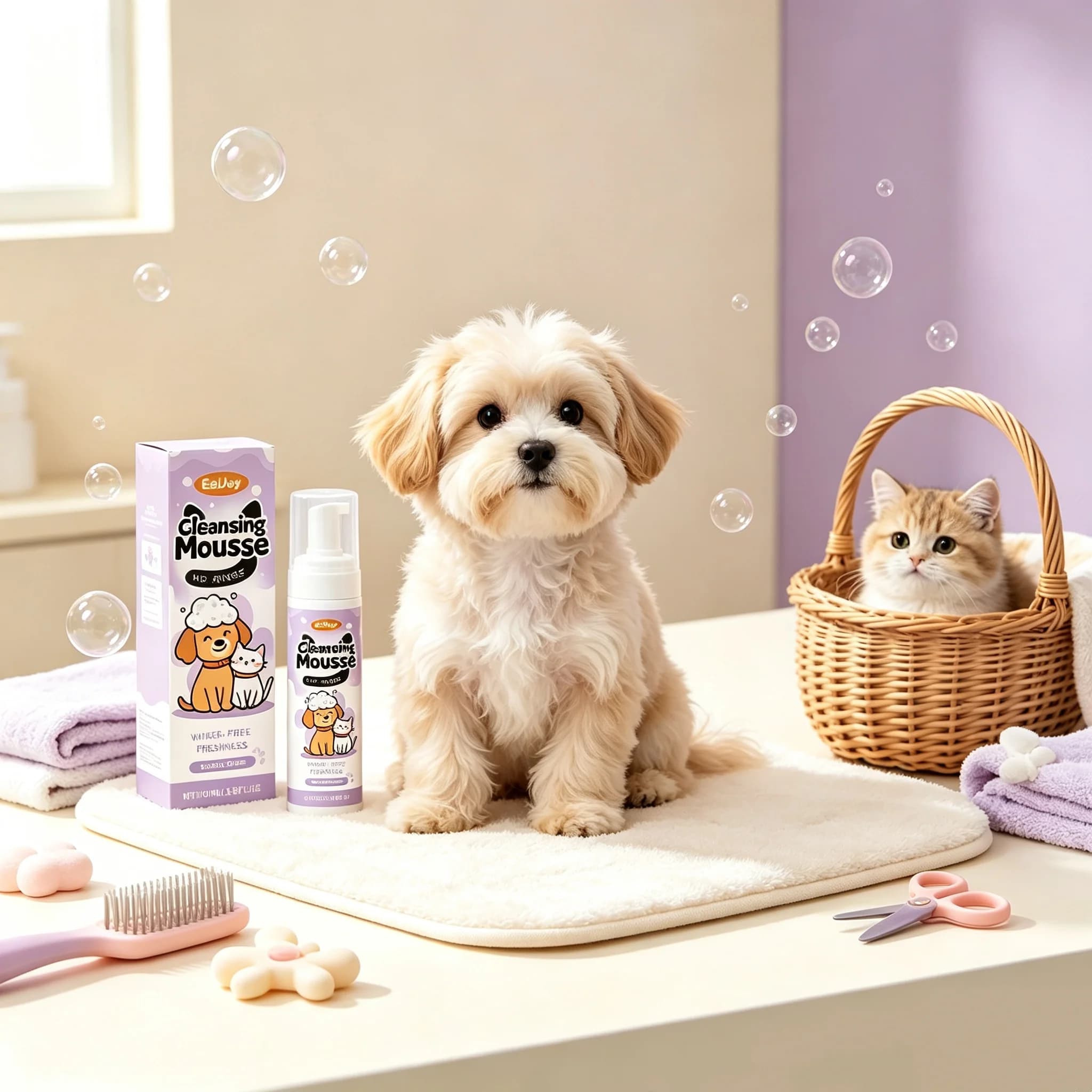 Pet Clean Foam Rinse-Free Deep Cleansing Lasting Deodorizing Safe Bathless Paw And Hair Care No Rinse Shampoo For Cats And Dogs