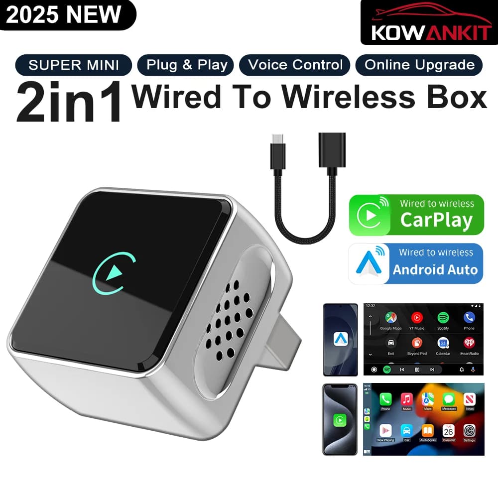 Dongle Wireless 2 in 1 for CarPlay and Android Auto, Bluetooth Adapter for Auto, Mini Box AI Intelligent Plug & Play KowanKit 2026