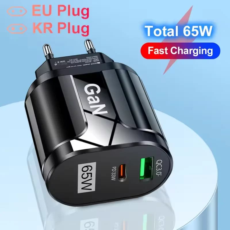 Nuovo caricabatterie USB Type C da 65W con tecnologia PD per la ricarica rapida di cellulari, caricatore da parete Type C per iPhone, Xiaomi, Samsung, Huawei, con spina EU/US.
