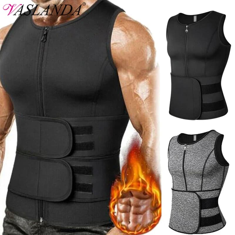 Uomo Body Shaper Vita Trainer Neoprene Sauna Suit Gilet per il sudore Camicia per la perdita di peso Bruciatore di grasso Canotte da allenamento con doppia cerniera
