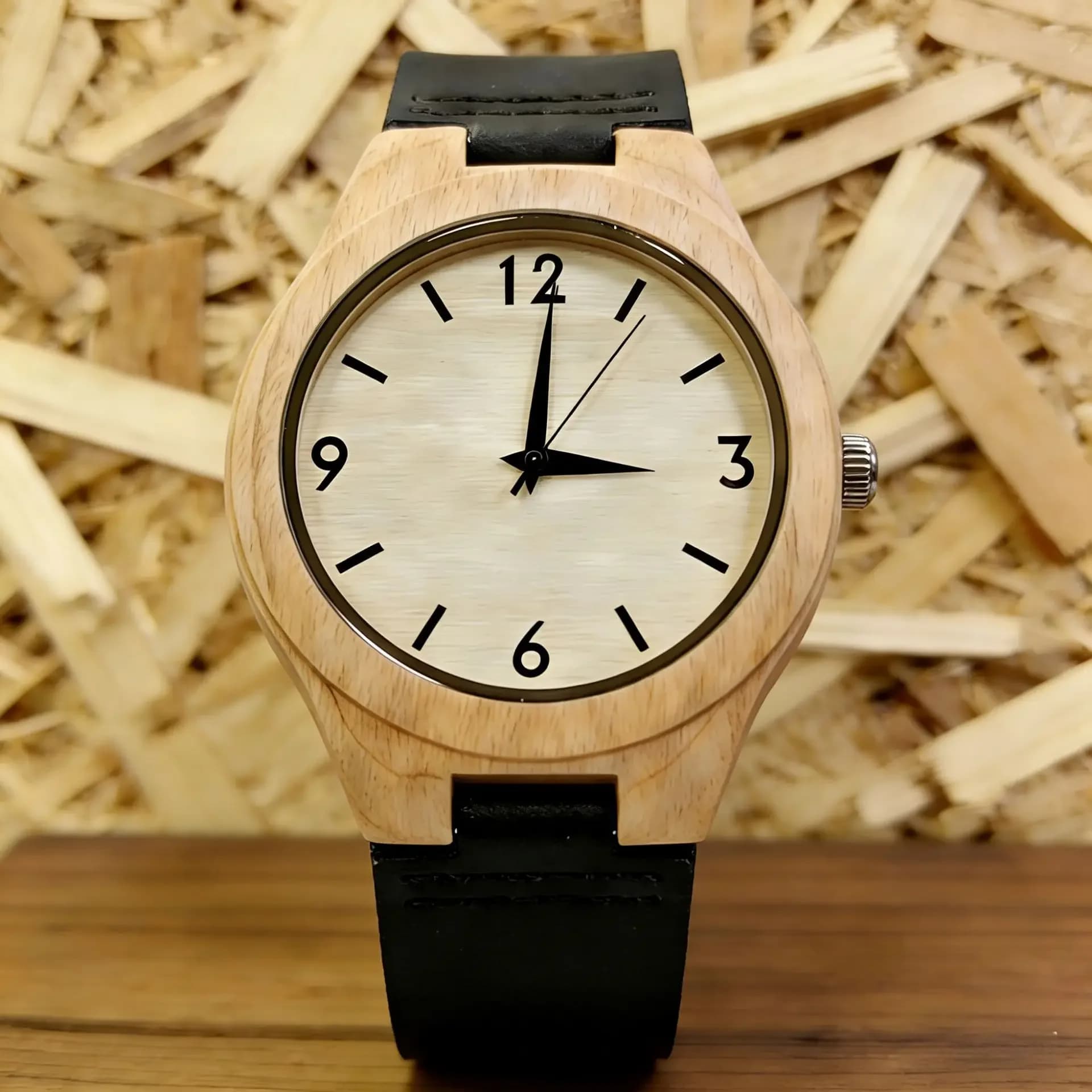 Factory Sales Simple Dial High Quality All Wood Material Hot Selling Quartz Watches Men Leather Environmentally Wood Watch Clock