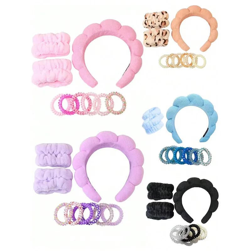 9pcs women's Makaron towel flannelette sponge Fried Dough Twists facial hair band wrist band high skull top hair clip