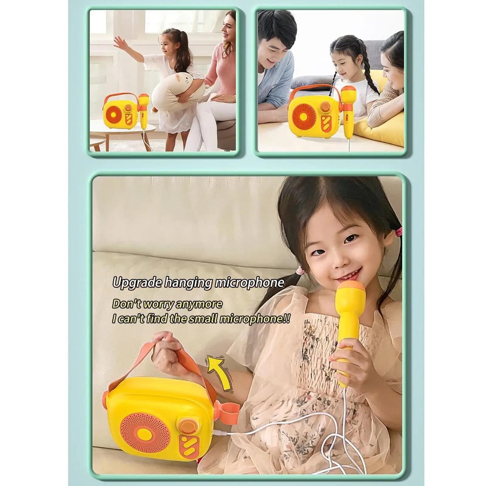 Microfono per karaoke per bambini, altoparlante portatile, lettore musicale, giocattolo sonoro con effetti vocali per feste in famiglia