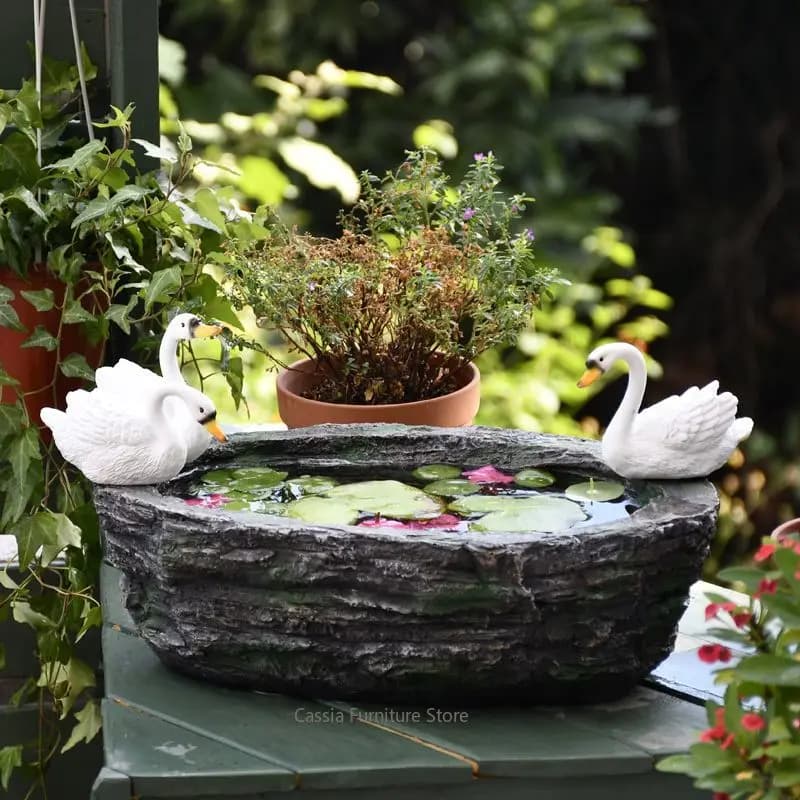 Large Hydroponic Swan Planter for Garden, Fish Pond Pot for Balcony, Waterproof Ceramic Container for Courtyard Aquatic Plants