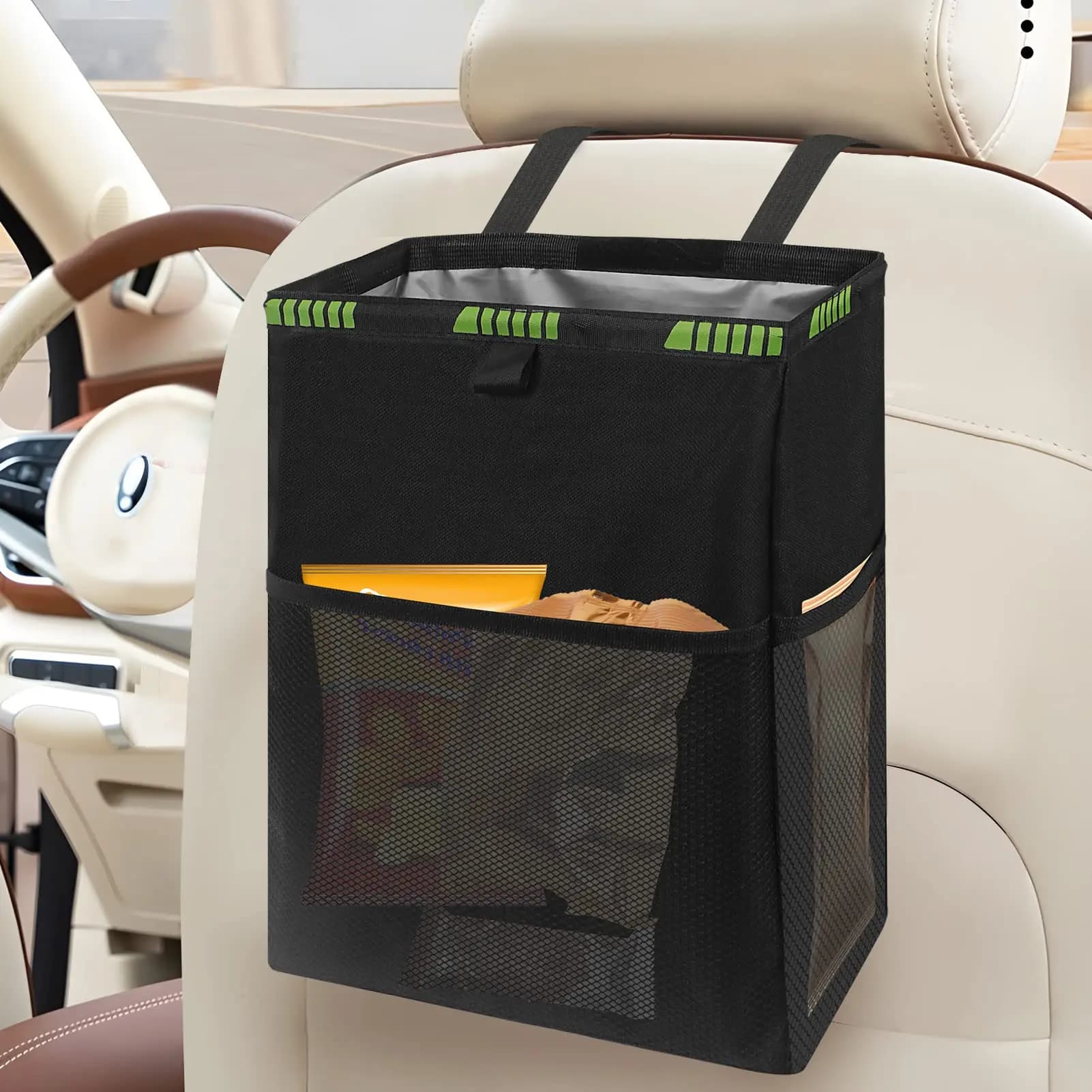 Organizer Multifunzionale per Sedile Auto, Borsa Termica e Cestino, Tasca Impermeabile per Oggetti