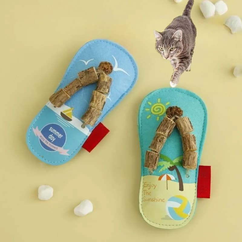 Giocattolo da masticare per gatti Pantofole da spiaggia simulate Feltro Argento naturale Bastone di vite Giocattolo per gattini Pulizia dei denti Giocattolo per stuzzicare i gatti resistente ai morsi
