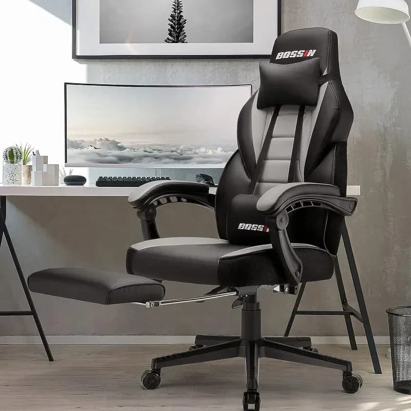 v Sedia da gaming con massaggio, design ergonomico e resistente con poggiapiedi e supporto lombare, cuscino di grandi dimensioni con schienale alto