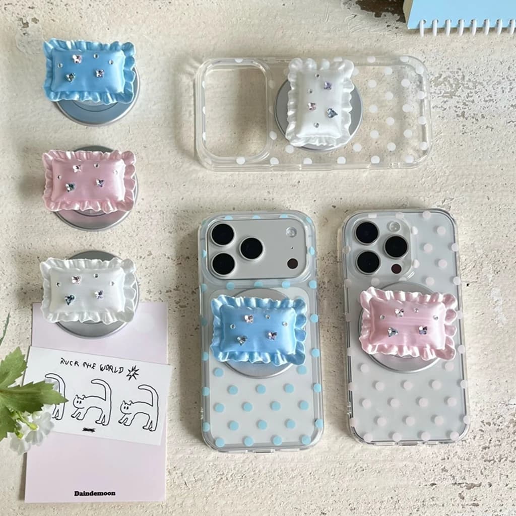 Cover per iPhone 17 16 15 14 Pro Max Minimalista Trasparente con Pois Creativi, Supporto a Cuscino Magnetico Anti-Shock