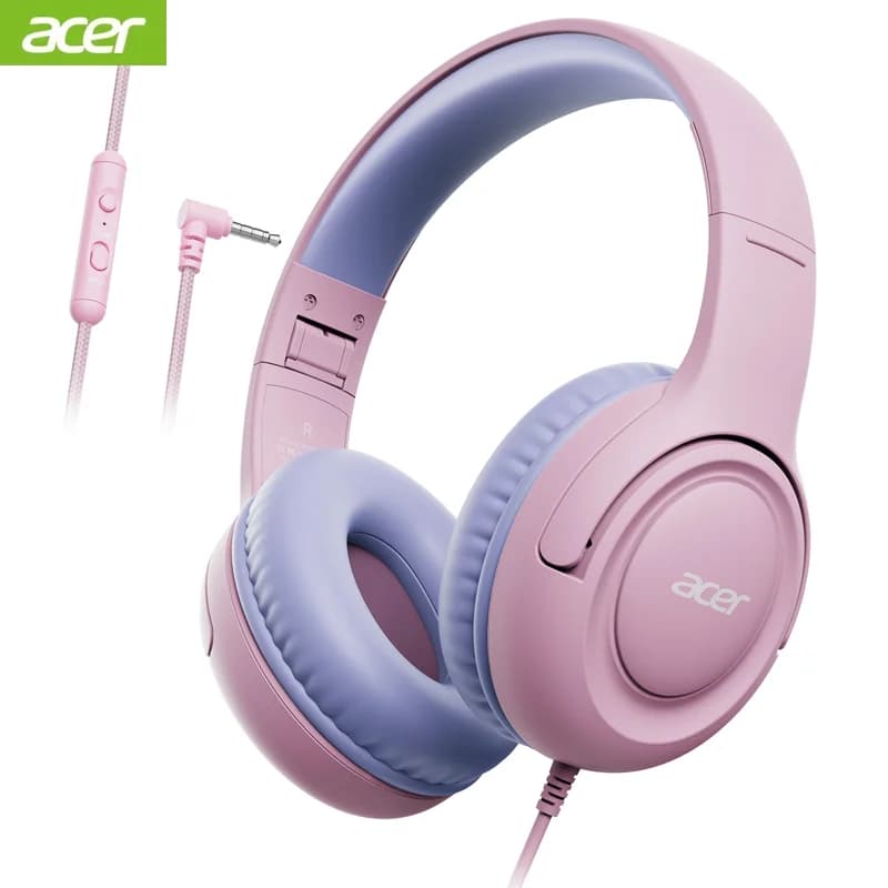 Acer HK03 Cuffie cablate per bambini per la scuola Limitatore di volume 85/94 dB Jack da 3,5 mm Cuffie audio stereo pieghevoli per regali per ragazze e ragazzi