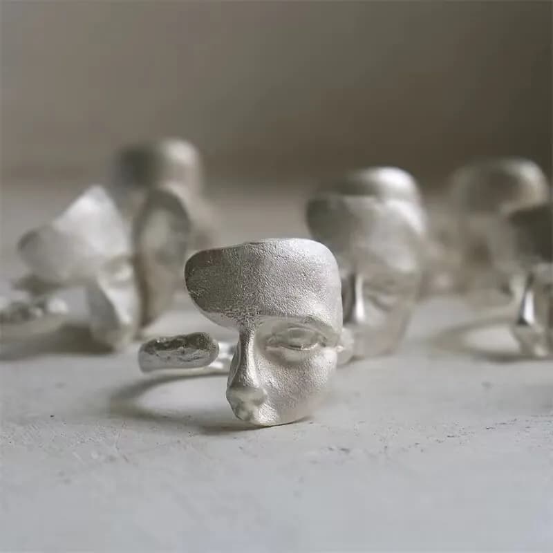 Anello Aperto Creativo a Forma di Maschera Mistica per Donne e Uomini, Stile Gotico, Gioiello da Dito con Finitura Opaca, Accessorio Regalo