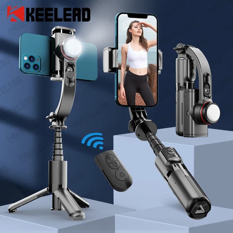 Stabilizzatore cardanico Selfie Stick Treppiede con luce di riempimento Bluetooth Wireless allungabile per Samsung IPhone Cellulare Smartphone