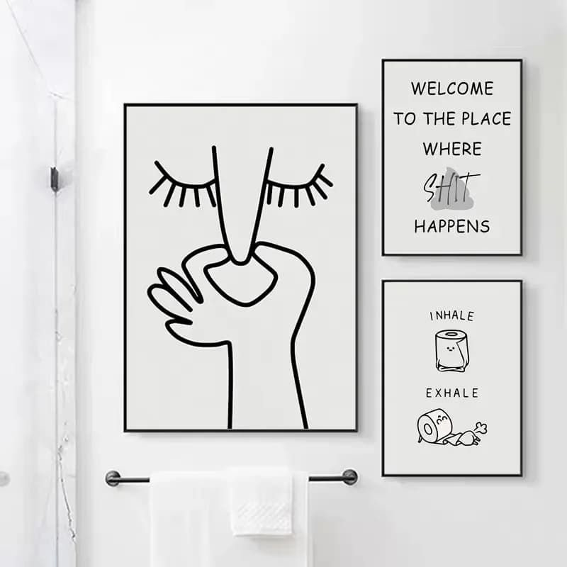 Umorismo astratto in bianco e nero cattivo odore divertente bagno poster stampa tela pittura immagini di arte della parete per WC WC Room Decor