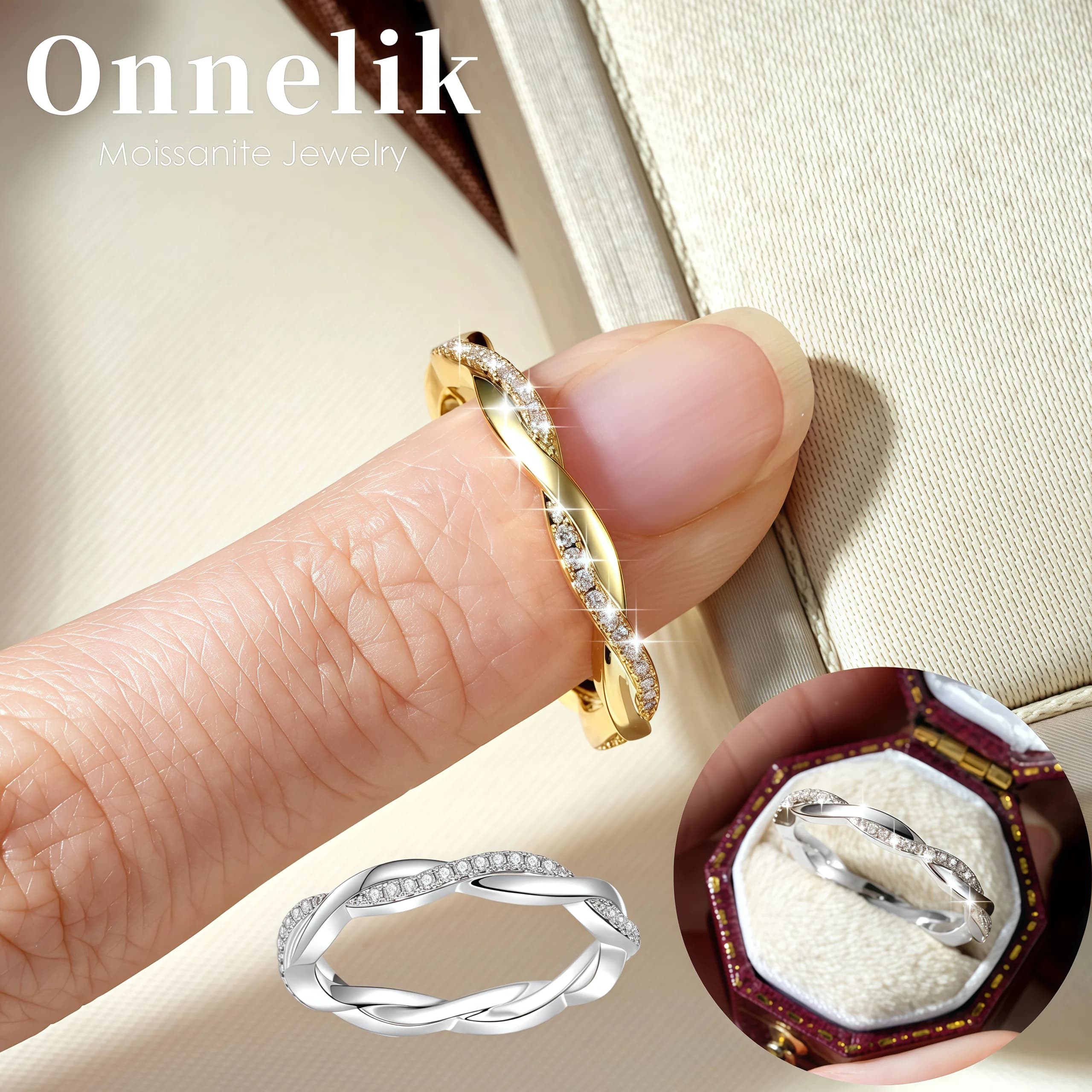 Anello Onnelik in Moissanite Placcato Oro 14K per Donne, Gioiello Versatile di Lusso Leggero per Ufficio e Uso Quotidiano