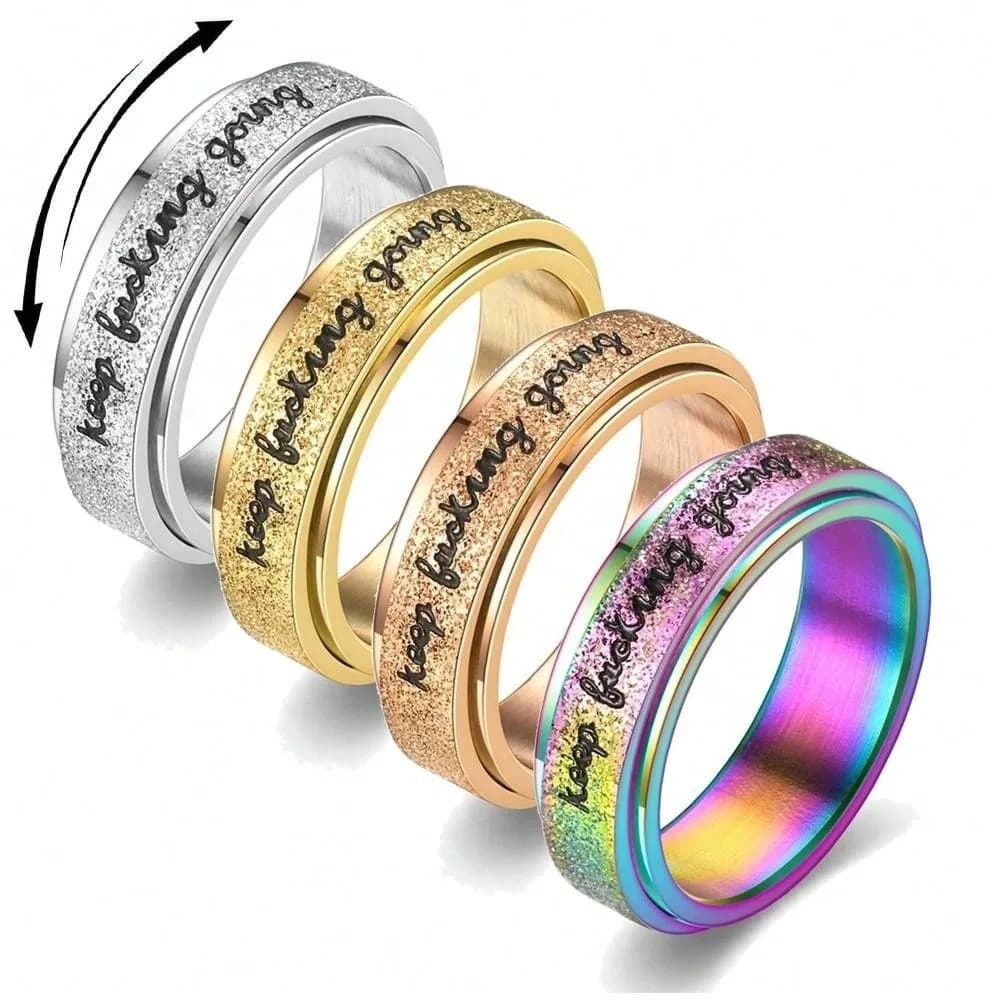 Acciaio inossidabile Ruota liberamente Antistress Anello da uomo Moda Ansia Fidget Spinner Anelli per uomo Donna Anello con parole ispiratrici