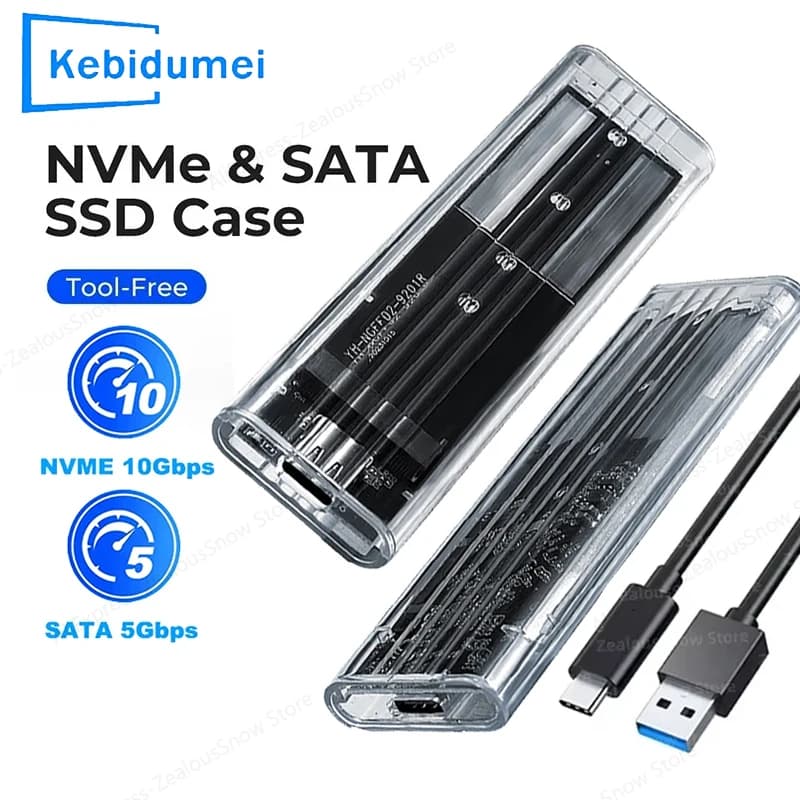 M.2 NVME PCIe SSD Custodia esterna trasparente M.2 NGFF Protocollo SATA Custodia SSD Trasparente USB Tipo C 10 Gbps PCI-E M2 Disco rigido Bo