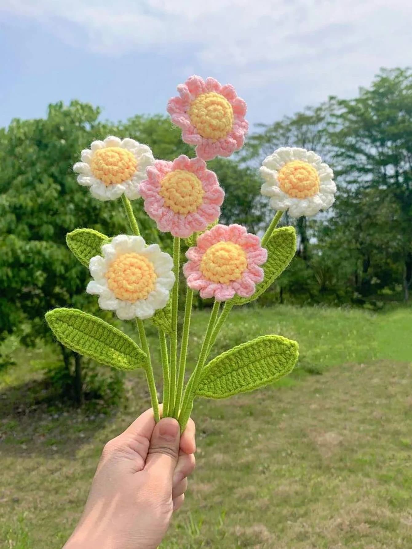 10 pezzi, margherite all'uncinetto, piante artificiali, decorazioni per la stanza, decorazioni autunnali, fiori artificiali, piante, giardino, decorazioni autunnali, centrotavola