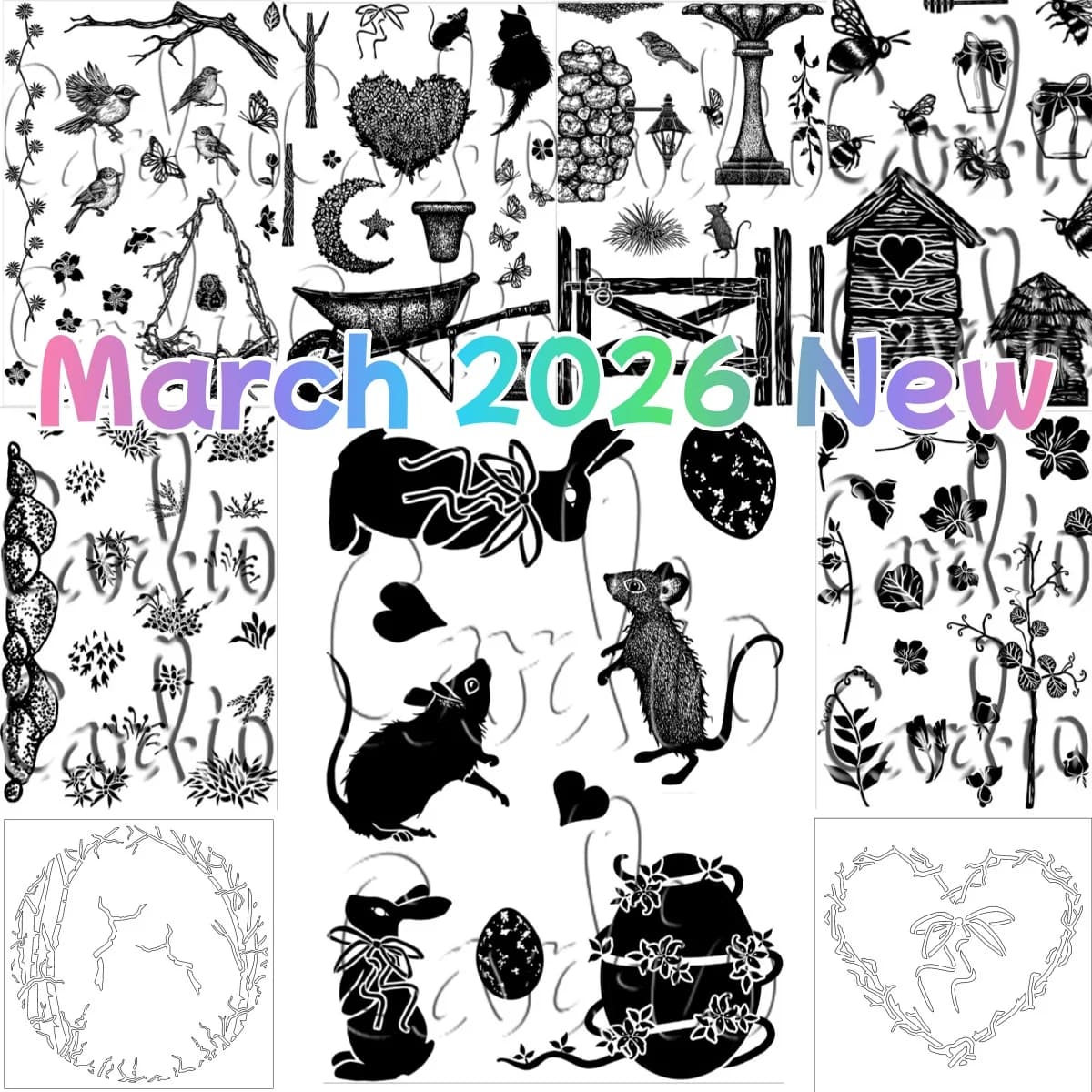 2026 New Butterflies Flights Bee Abodes Trail Heart Country Garden Collection Clear Stamps Stencil for DIY Scrapbook Craft March