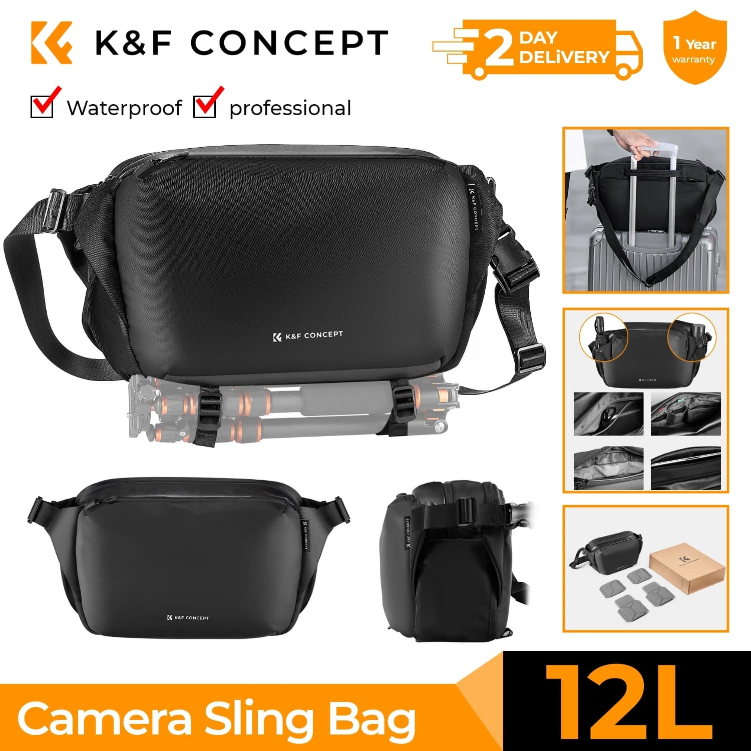 K&F CONCEPT 12L/10L camera shoulder bag, waterproof, travel, photo, for Canon, Sony, DSLR, camera case, tripod support