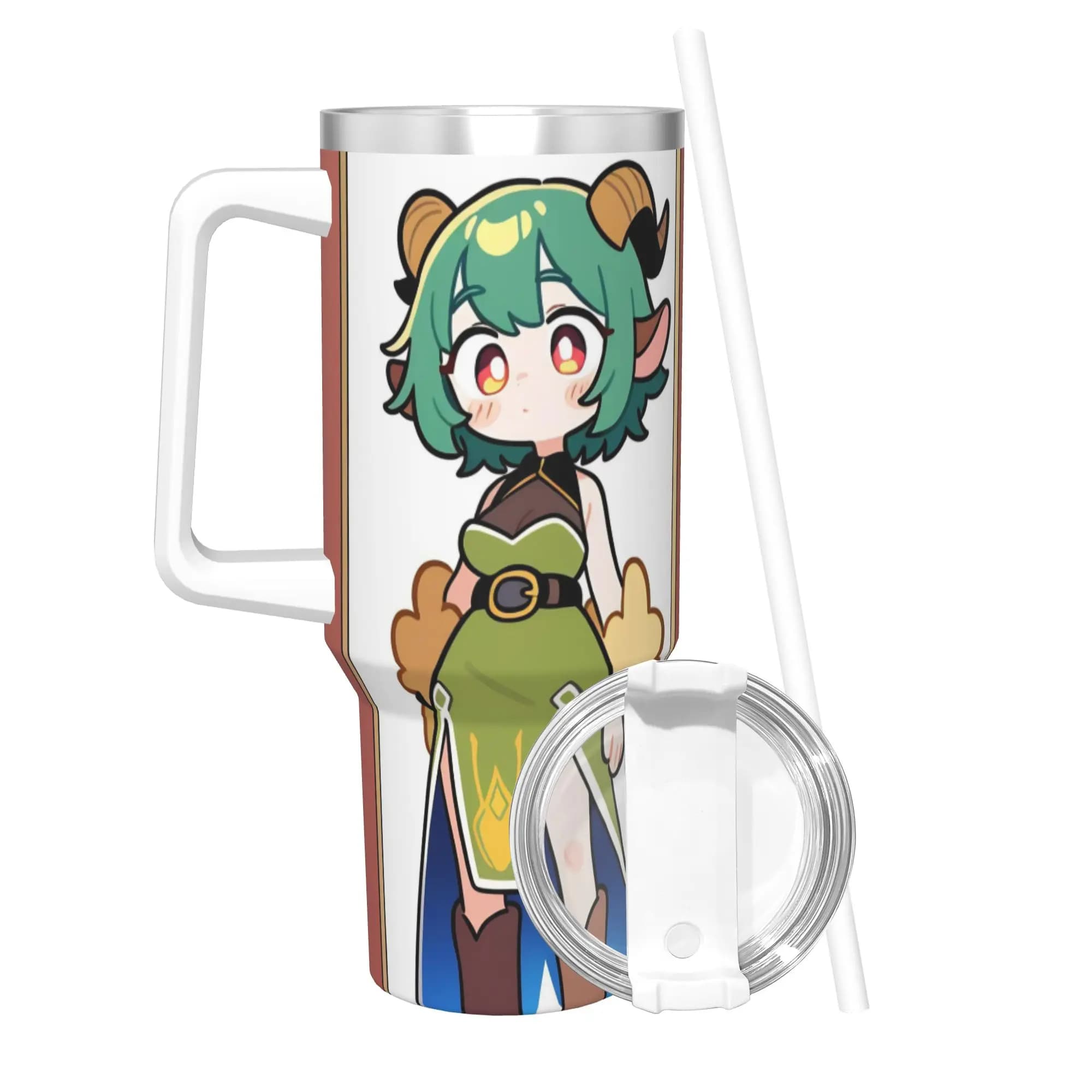 Tumbler Termico Isolato Sottovuoto Trickcal C-Chibi Go Games con Coperchio e Cannuccia, Borraccia da Viaggio per Esterni 40oz