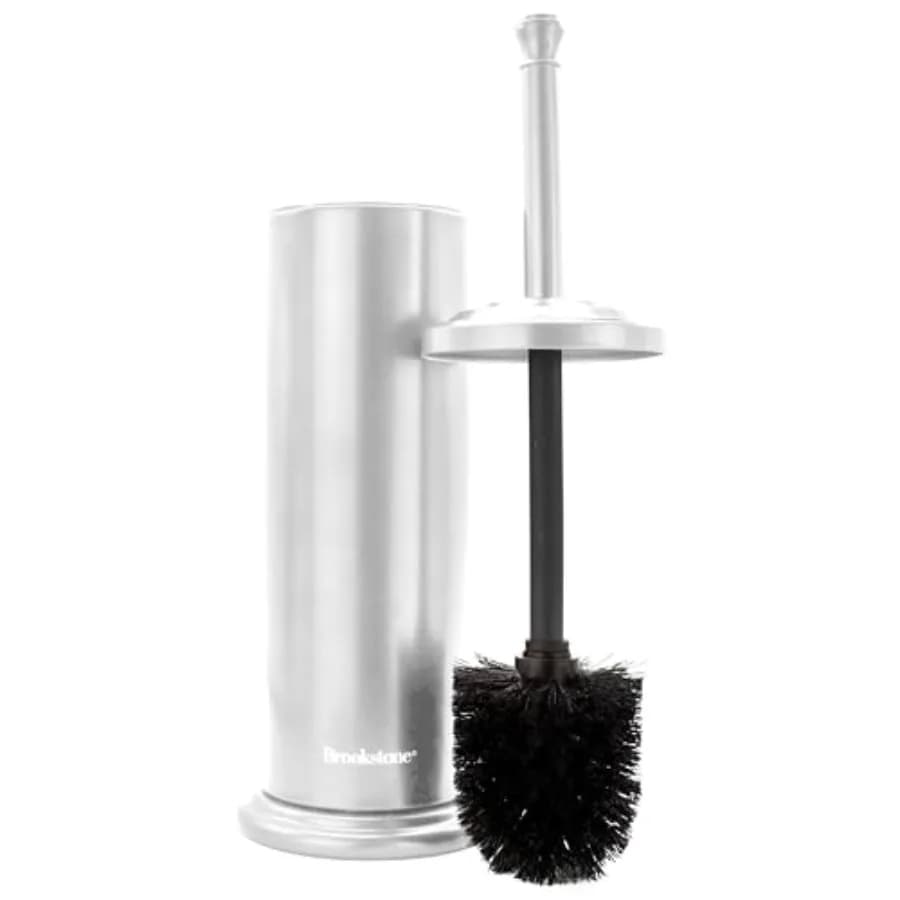 Curated Picks Toilet Brush and Holder Set for Bathroom with Splash Guard for Deep Cleaning, Compact and Space Saving Stylish To