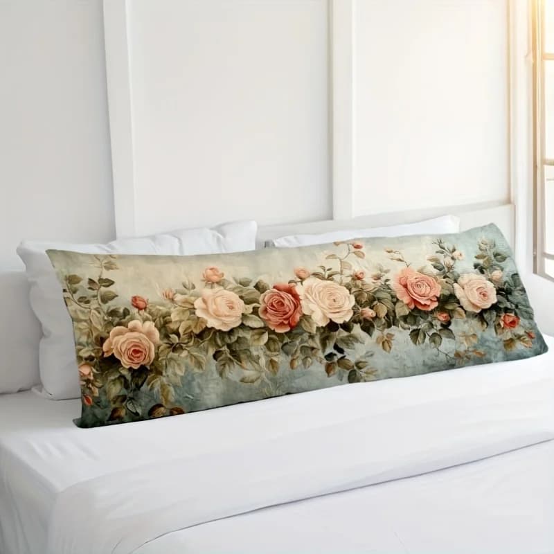 1pc Vintage French-Style Tapestry Long Lumbar Pillow Cover with Roses - Double-Sided Vintage Cushion Case, 50.8X137.16 cm Zipper