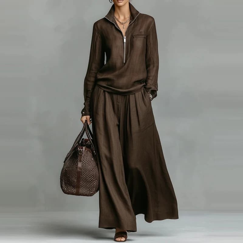 2026 Hight Street Solid Loose 2Pc Suit Fashion Lapel Zipper Pullover & Long Pant Set Women Casual Long Sleeve Hoodie Outfits