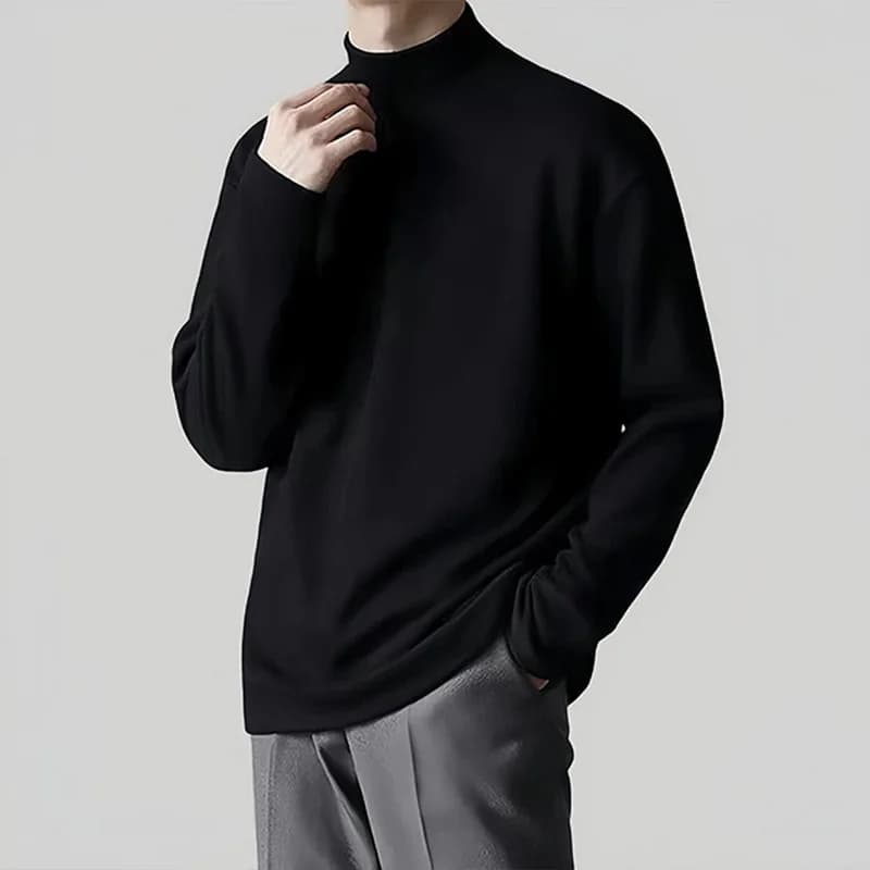 Men's Thermal Underwear Long Sleeve T-shirts, Double Sided Fleece Mock Neck Mans Base Layer Tshirt, Winter Warm Clothing For Man