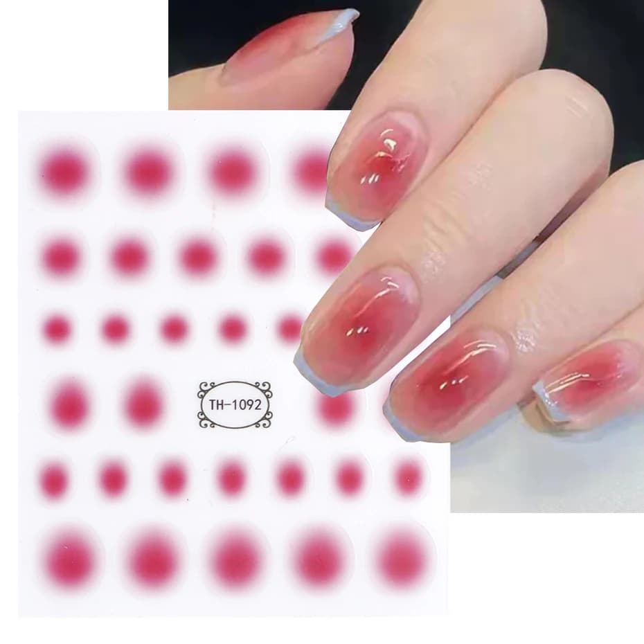 Adesivo per unghie sfumato 3D Jelly Red Powder fard Slider Round Halo Dye Cute Ombre Nail Design smalto Gel traslucido avvolge Deca