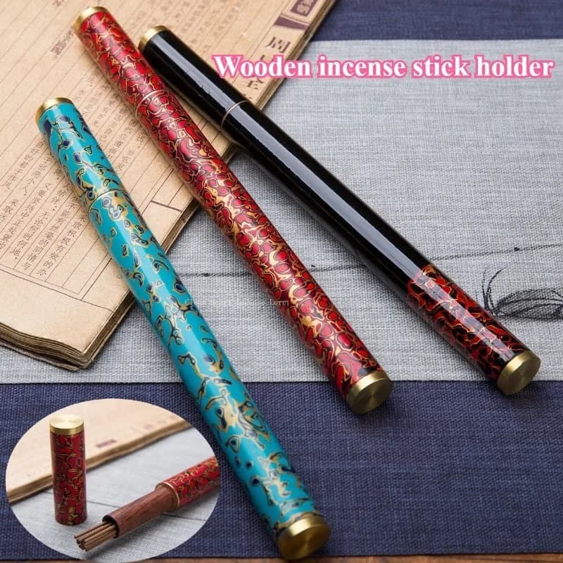 23CM Long Wood Lacquer Line Incense Tube Portable Aromatherapy Accessories Home Indoor Joss Stick Storage Cylinder Ornaments