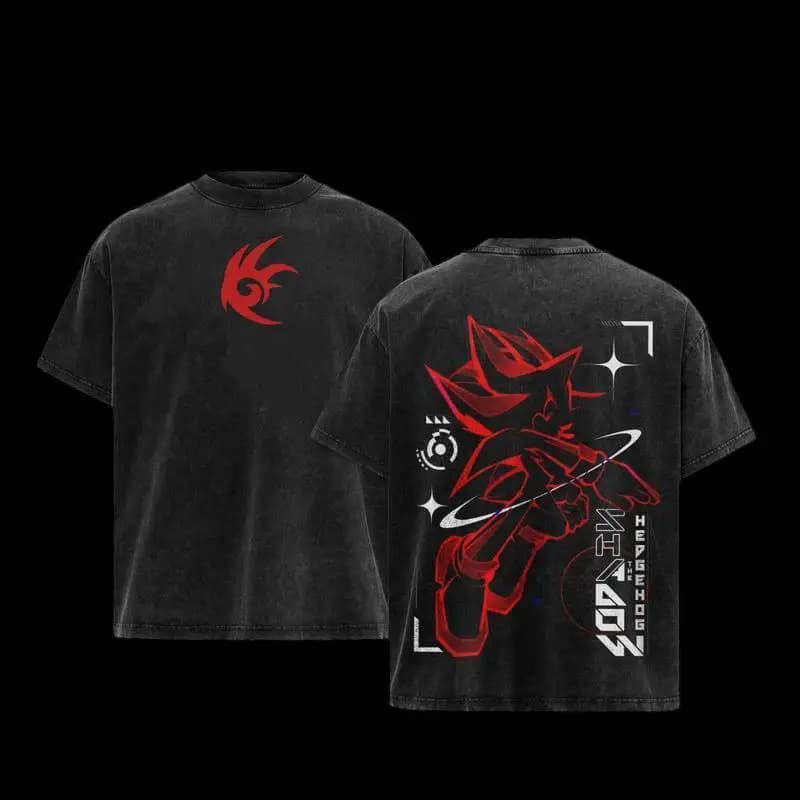 Cotton T-shirt Shadow the Hedgehog, vintage graphic t-shirt washed for fans Game Sonic the Hedgehog, round neck shirt printed Oversi