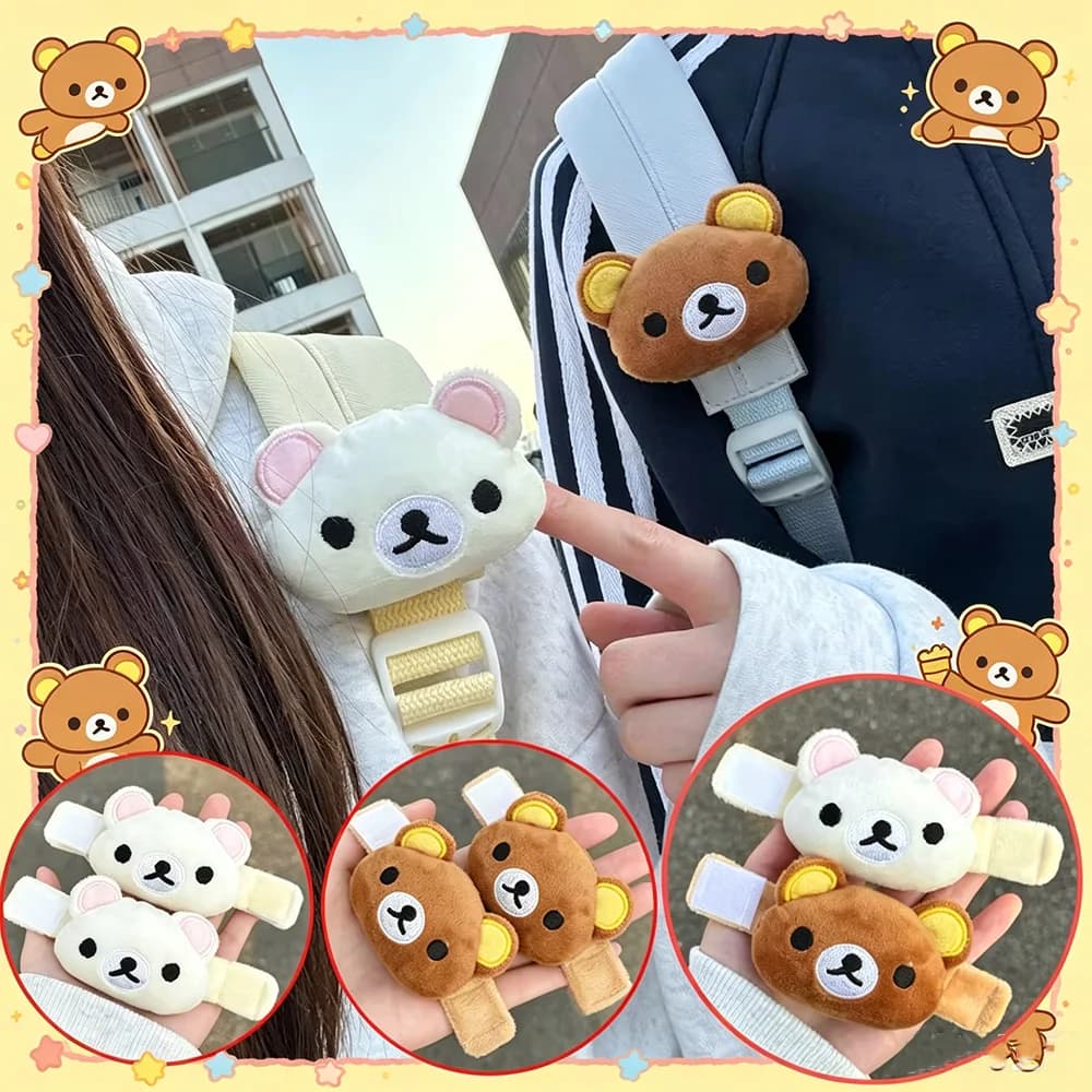 2 Pezzi Accessori Decorativi per Cinghie Zaino Rilakkuma, Ciondolo Decorativo Orsetto Korilakkuma in Velcro per Borsa Scuola Bambini e Studenti