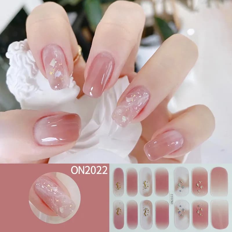 14 punte adesivi per unghie in gel fai da te scintillanti semplici strisce per unghie di lunga durata adesivo per cursore patch copertura completa decalcomania per unghie manicure