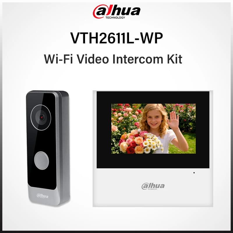 Kit Videocitofono WiFi Dahua 2MP con Visione Notturna HD, Campanello con Alimentazione DC, Videochiamata tramite App, Set Wireless VTO1301R-W con VTH2611L-WP